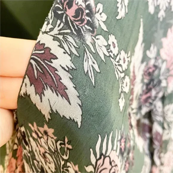 Anthropologie Let Me Be Green Pink Floral V Neck Ruffle Hem Swing Mini Dress S - Picture 7 of 12